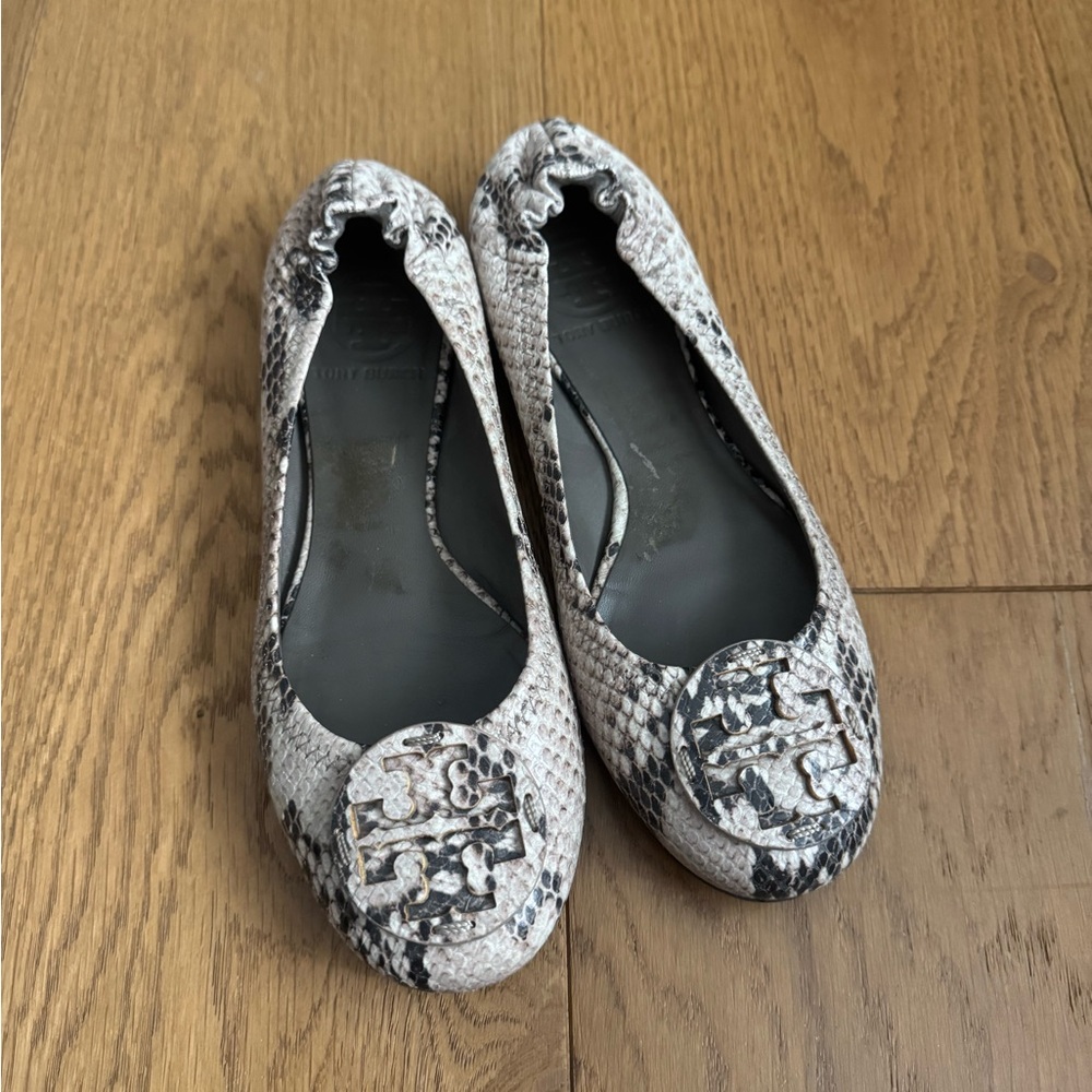 Tory Burch leather snakeskin flats